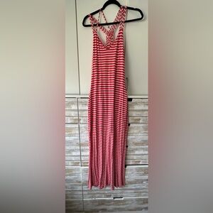 ❤️ MM MM MM Maxi Dress M Red White Stripe Strappy Back Boho
